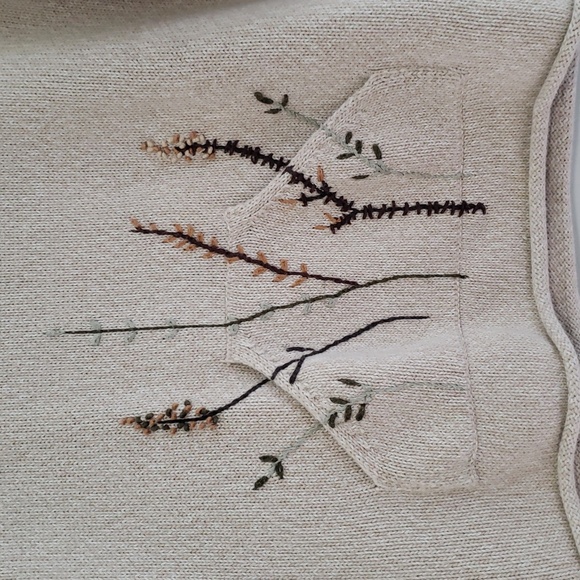 Alps Vintage Embroidered Sweater Women Large Cream Tan Cotton Floral Cottagecore - Picture 2 of 11